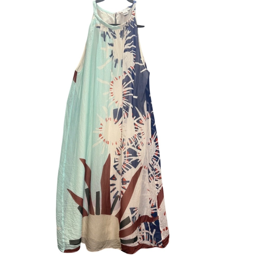 DVF Halter Dress Women 8 Silk Abstract Sunburst Coastal Boho Chic Luxury Summer
